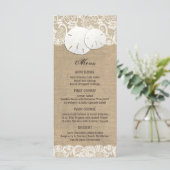 Plage Rustique Chaud Burlap Carte Menu Dentelle (Debout devant)