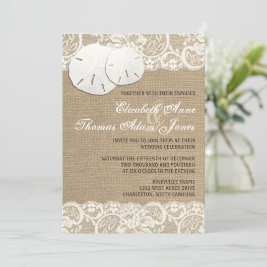 Plage Rustique Chaud Burlap Faire-part de mariage  (Debout devant)