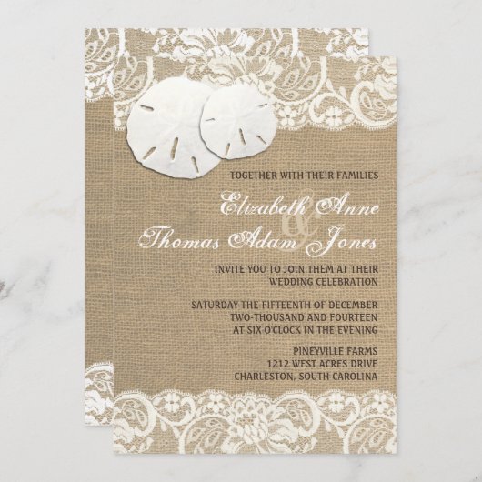 Plage Rustique Chaud Burlap Faire-part de mariage  (Devant / Derrière)