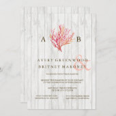 PLAGE RUSTIQUE FAIRE-PART DE MARIAGE EN BOIS CORAL (Devant / Derrière)