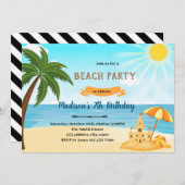 Plage sable château invitation anniversaire (Devant / Derrière)