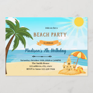 Plage sable château invitation anniversaire