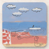 Plage, Sable, Ciel Bleu Dessous de verre d'art con (Devant)