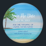 Plage Sable Tropical Mariage Moderne Waves Magnet<br><div class="desc">Tropical,  plage,  simple,  vagues,  destination,  palmiers,  élégant,  aquarelle,  Mariage moderne,  Save the Date aimant. Vous pouvez le personnaliser avec vos détails.</div>