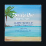 Plage Sable Tropical Mariage Moderne Waves Magnet<br><div class="desc">Tropical,  plage,  simple,  vagues,  destination,  palmiers,  élégant,  aquarelle,  Mariage moderne,  Save the Date aimant. Vous pouvez le personnaliser avec vos détails.</div>