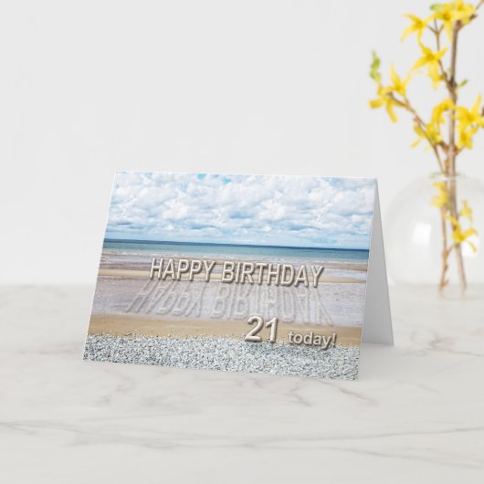 Plage scène 21e anniversaire carte avec lettres 3D (Fleur jaune)