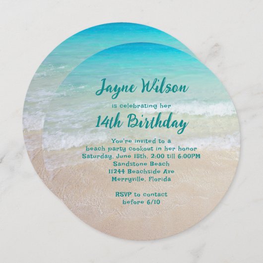 Plage Scène Ado Fille Anniversaire Fête Invitation (Devant / Derrière)