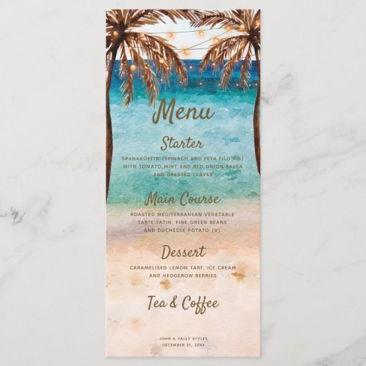 Plage scène de mariage tropical menu (Devant)