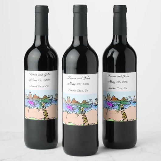 Plage Scène Mariage Vin Étiquette (Bouteilles)