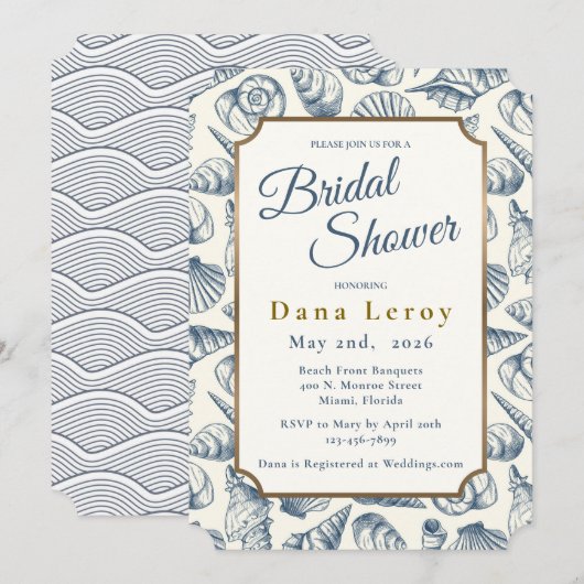 Plage Seashell nuptiale douche invitation (Devant / Derrière)