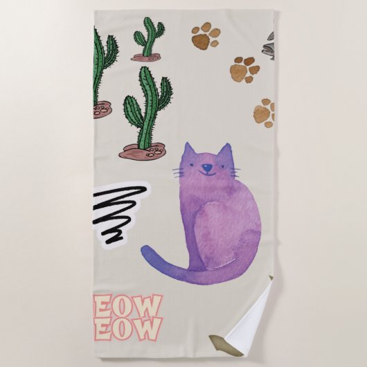Plage Serviette Chat Poisson Cactus (Devant)