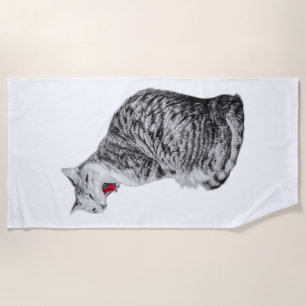 Plage Serviette de chat en jauge dressée avec langue rou