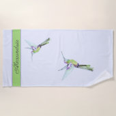 Plage Serviette de colibri vert monogramme (Devant)