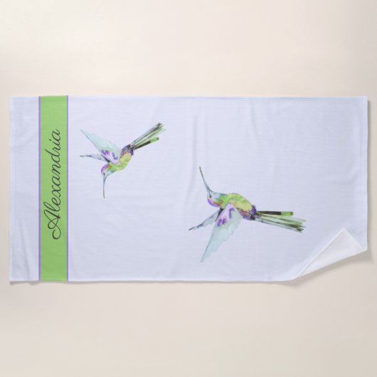 Plage Serviette de colibri vert monogramme (Devant)