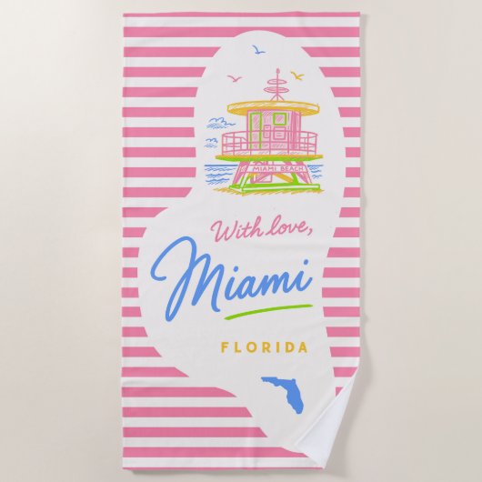 Plage Serviette de lifeguard Miami avec amour (Devant)