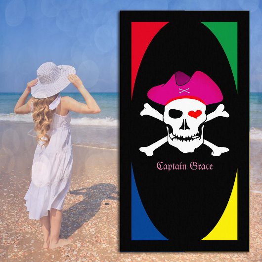 Plage Serviette de pirates, capitaine "Grâce" vacances,