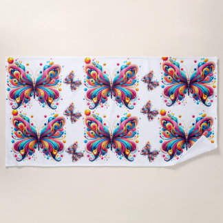 Plage Serviette de plage, 70"x35", Papillons Graphiques