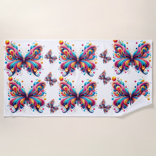 Plage Serviette de plage, 70"x35", Papillons Graphiques  (Devant)
