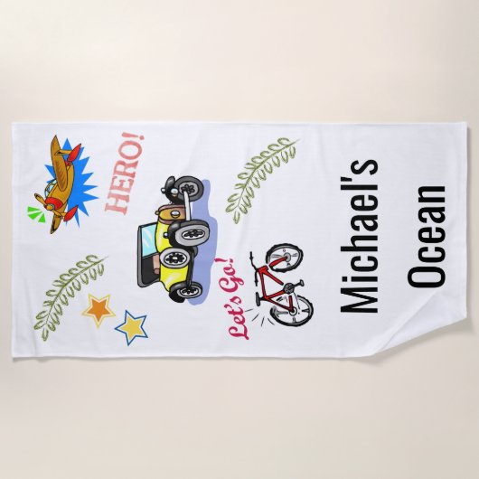 Plage Serviette Héros Voiture Vélos Avion (Devant)