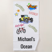 Plage Serviette Héros Voiture Vélos Avion (Devant)