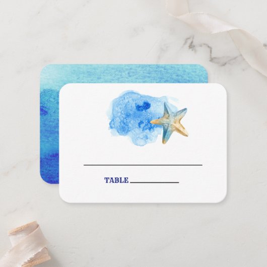 Plage Starfish | Cartes de la table du Mariage de (Devant/Arrière en situation)