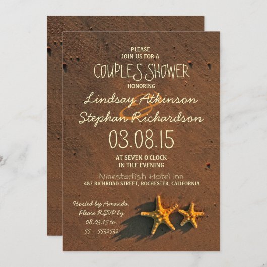 plage starfish couple couples douche invitations (Devant / Derrière)