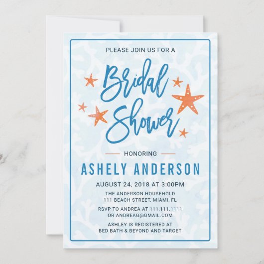 Plage Starfish Invitation de douche nuptiale (Devant)