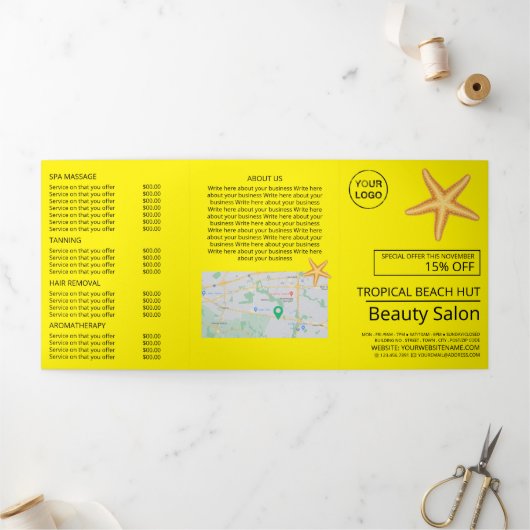 Plage Starfish, Salon de beauté Tri-Fold Flyer (Extérieur)