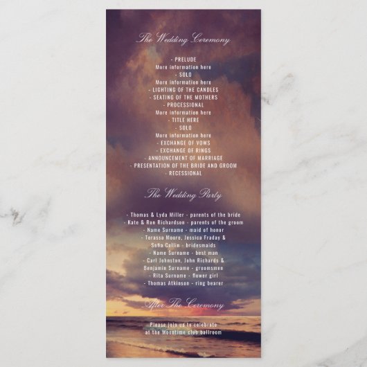 Plage String Lights Palms Programmes de mariage (Dos)