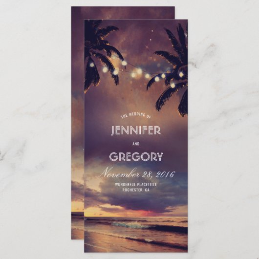 Plage String Lights Palms Programmes de mariage (Devant / Derrière)