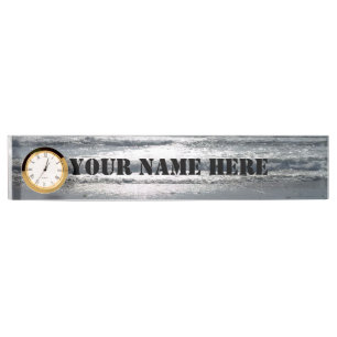 Plage Sunrise Desk Nom Plaque avec horloge