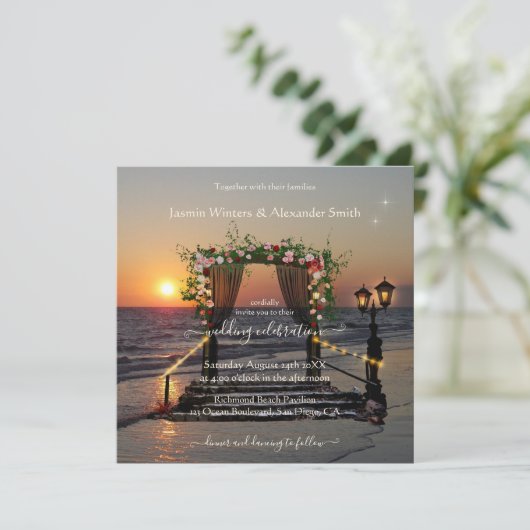 Plage Sunset Floral Arbor Faire-part de mariage (Debout devant)