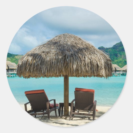 Plage sur Bora Bora autocollant rond (Devant)