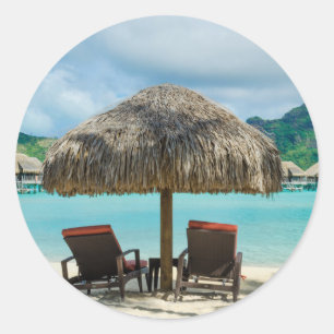 Plage sur Bora Bora autocollant rond