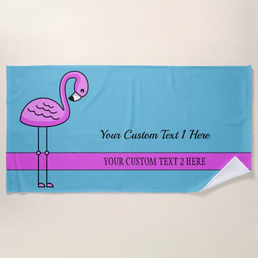 Plage Texte personnalisé Flamant rose rose serviette de  (Devant)