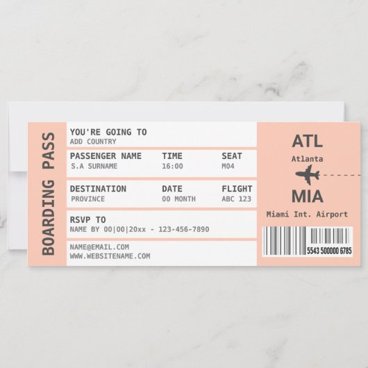 Plage thème avion carte d'embarquement week-end (Dos)