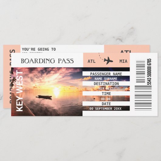 Plage thème avion carte d'embarquement week-end (Devant / Derrière)