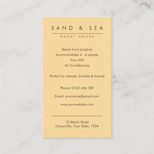 Plage Thème Maison d'hôtes Carte de visite (Dos)