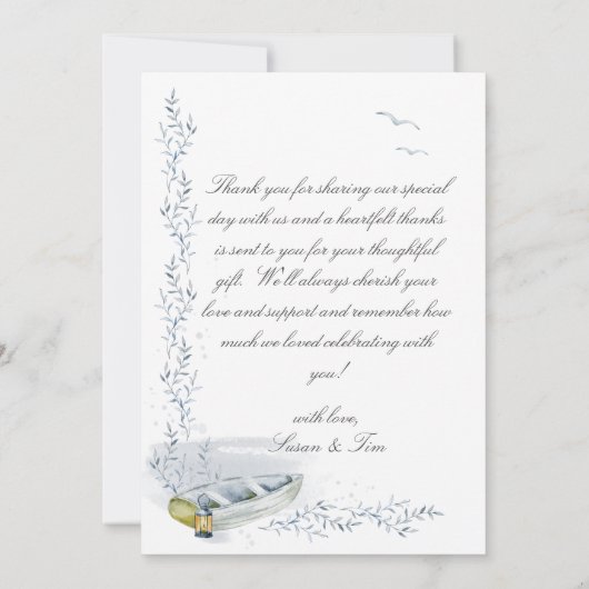 Plage Thème nautique Mariage Photo Carte de remerc (Dos)