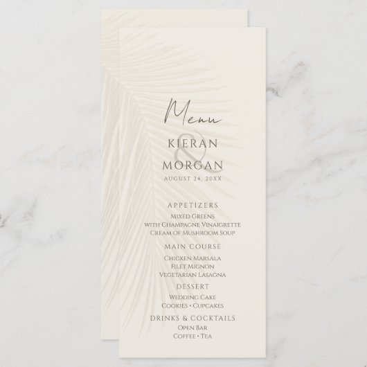 Plage Thème Palm Menu Feuille (Devant / Derrière)