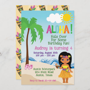 Plage tropicale Aloha Luau Invitation Anniversaire