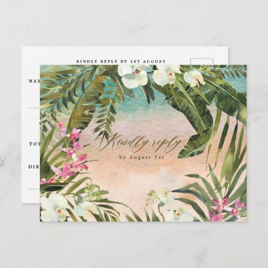 plage tropicale aloha mariage rsvp carte postale (Devant / Derrière)