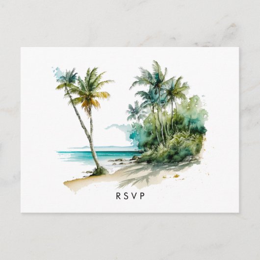 plage tropicale aloha mariage rsvp carte postale (Devant)