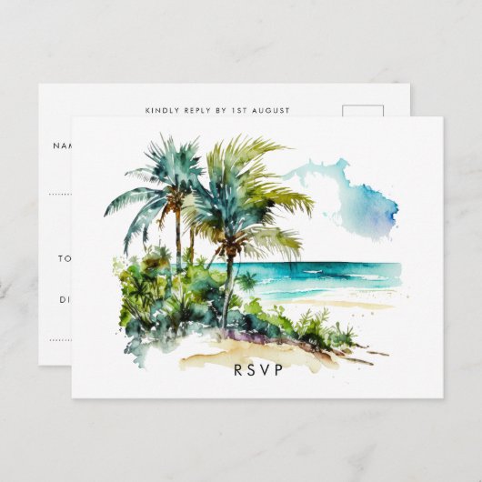plage tropicale aloha mariage rsvp carte postale (Devant / Derrière)