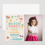 Plage tropicale Anniversaire Invitation & Décor po (Devant / Derrière)