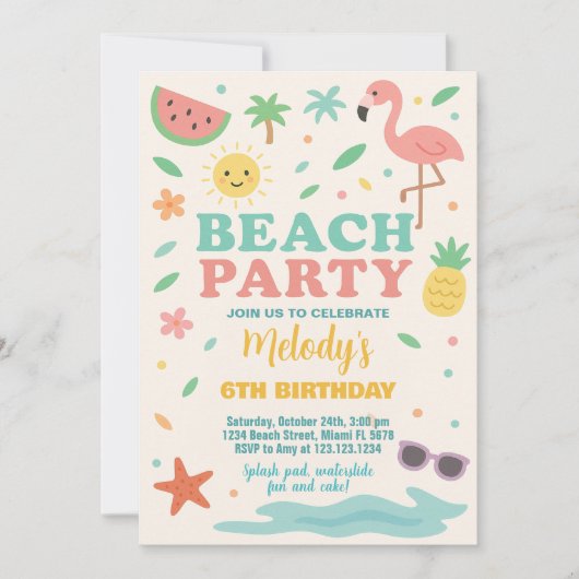 Plage tropicale Anniversaire Invitation & Décor po (Devant)