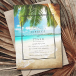 Plage tropicale Destination Mariage Invitation<br><div class="desc">Eaux turquoise,  sable blanc et palmiers invitations mariage design pour votre destination tropicale ou mariage sur la plage. Cette invitation de mariage à la plage est présentée dans un mélange moderne de polices et imprimée en encre gris foncé. Customisez l'invitation avec vos coordonnées de mariage.</div>