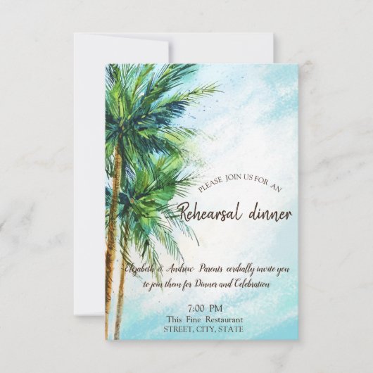 Plage tropicale, Dîner Palms Invitation (Devant)