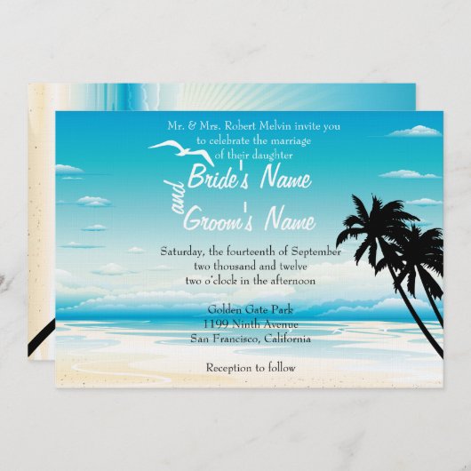 Plage tropicale Faire-part de mariage florale (Devant / Derrière)