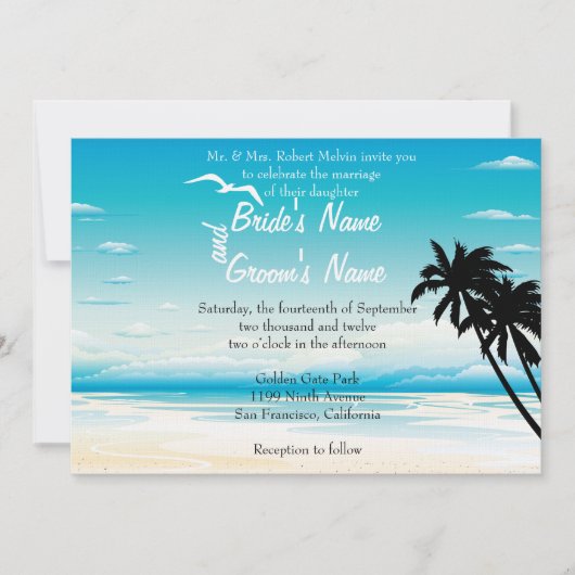 Plage tropicale Faire-part de mariage florale (Devant)